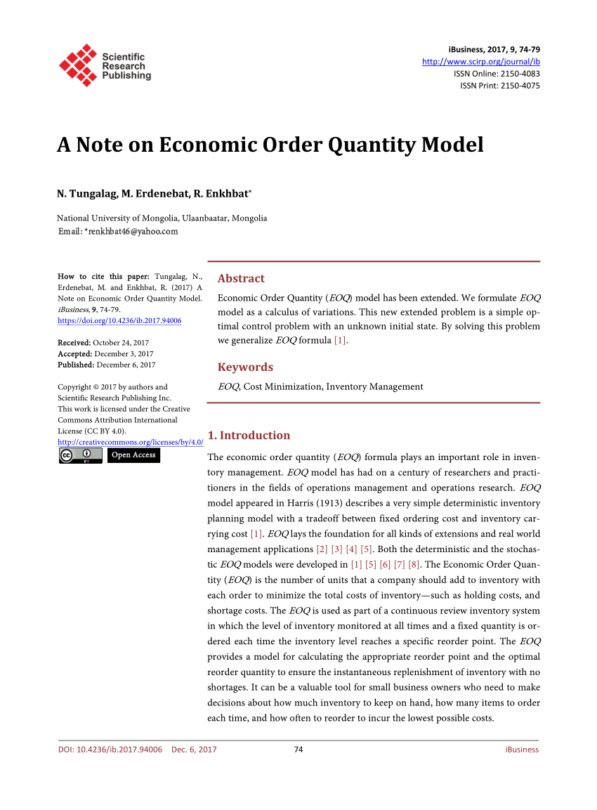 research paper on economic order quantity