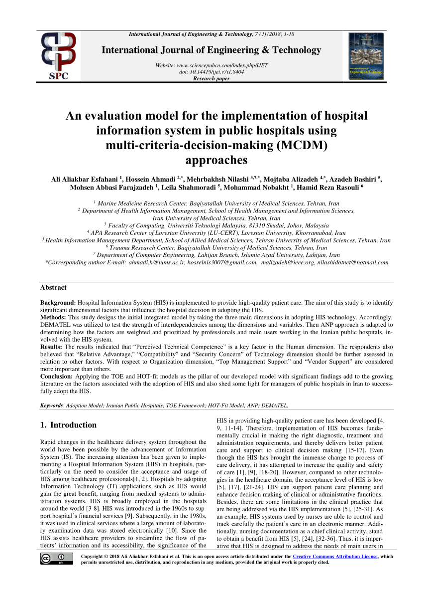 Pdf An Evaluation Model For The Implementation Of Hospital - 