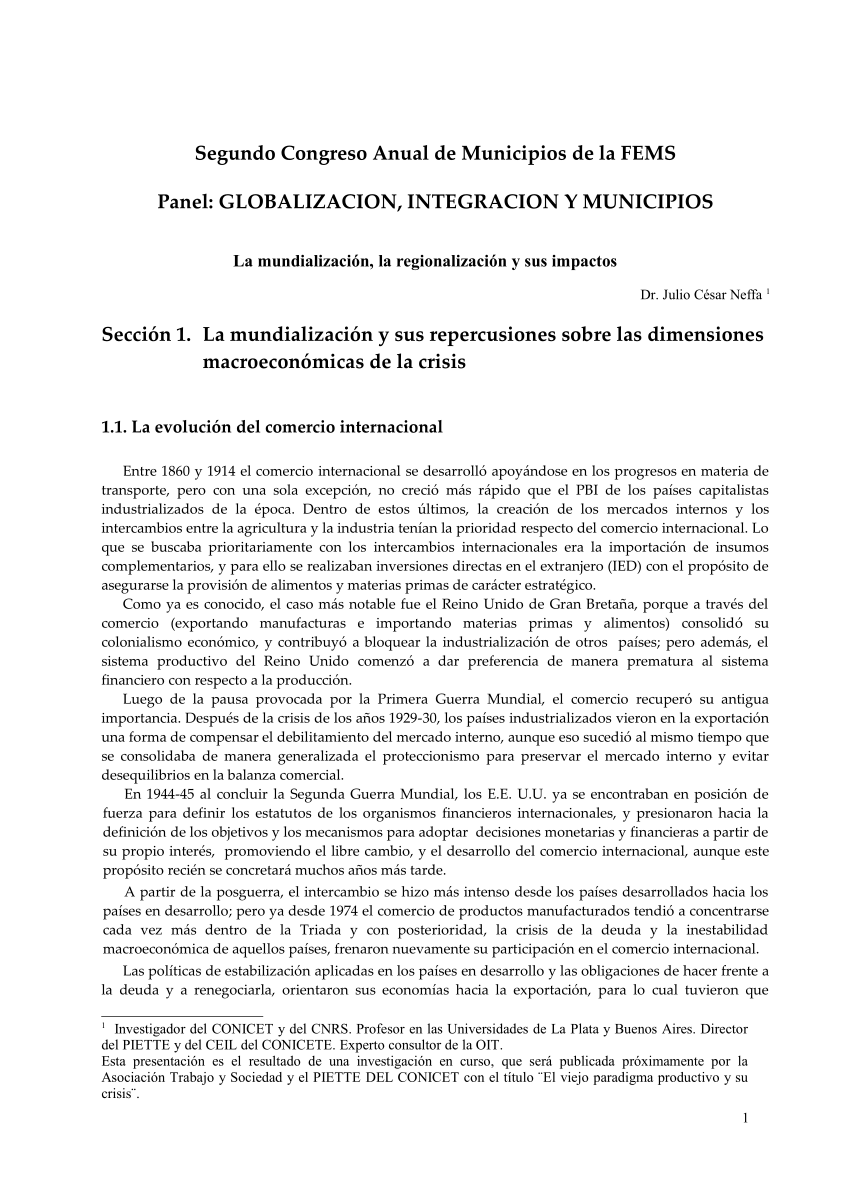 PDF) La mundialización y la regionalización, sus impactos