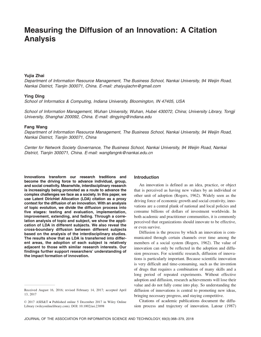 Pdf Measuring The Diffusion Of An Innovation A Citation Analysis