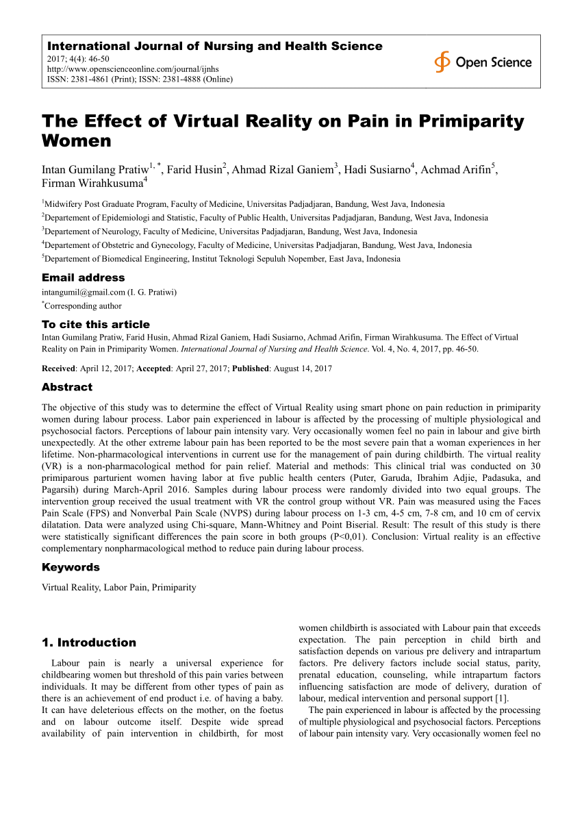 PDF) The Effect of Virtual Reality on Pain in Primiparity Women picture