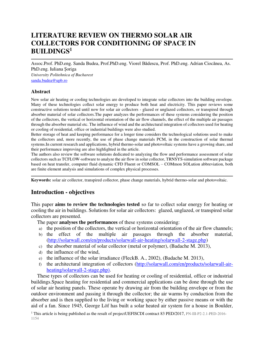 Pdf Literature Review On Thermo Solar Air Collectors For