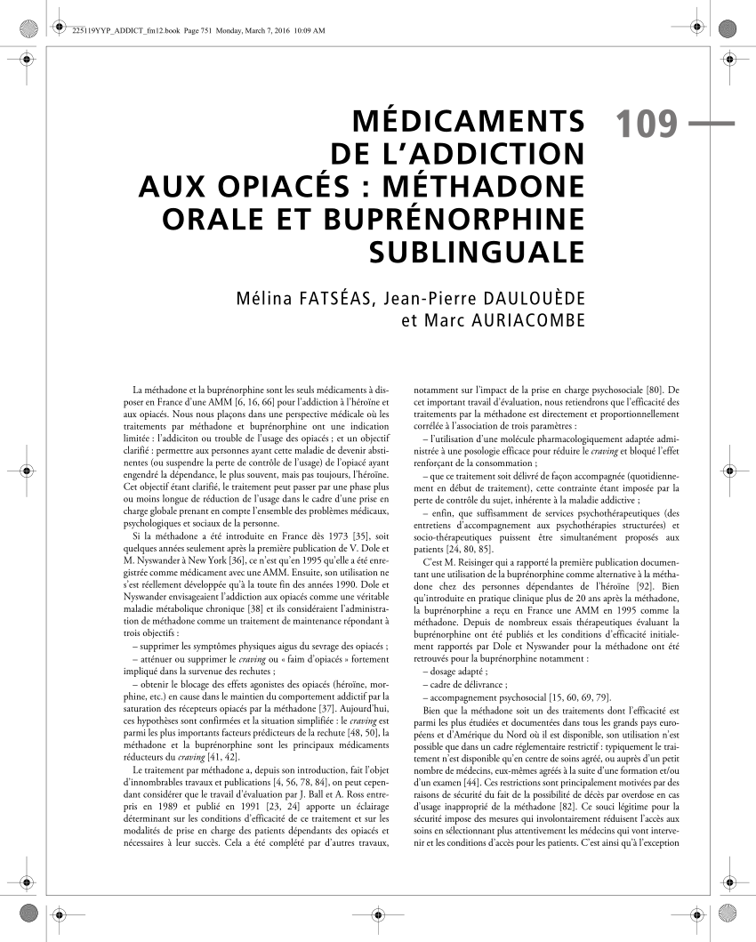 PDF) MÉDICAMENTS DE L'ADDICTION AUX OPIACÉS : MÉTHADONE ORALE ET ...