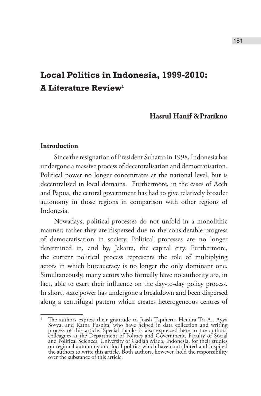 Local Politics In Indonesia   A Literature Review Pdf Download Available