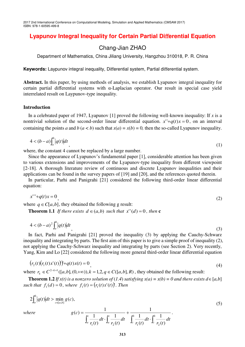 Pdf Lyapunov Integral Inequality For Certain Partial Differential Equation
