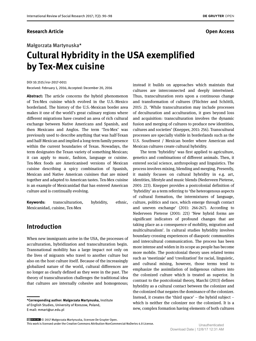 essay on cultural hybridity