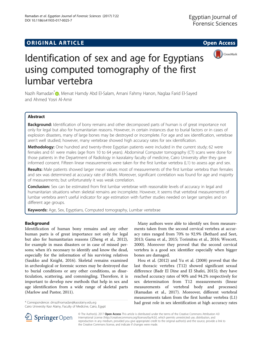 PDF Identification of sex and age for Egyptians using computed  