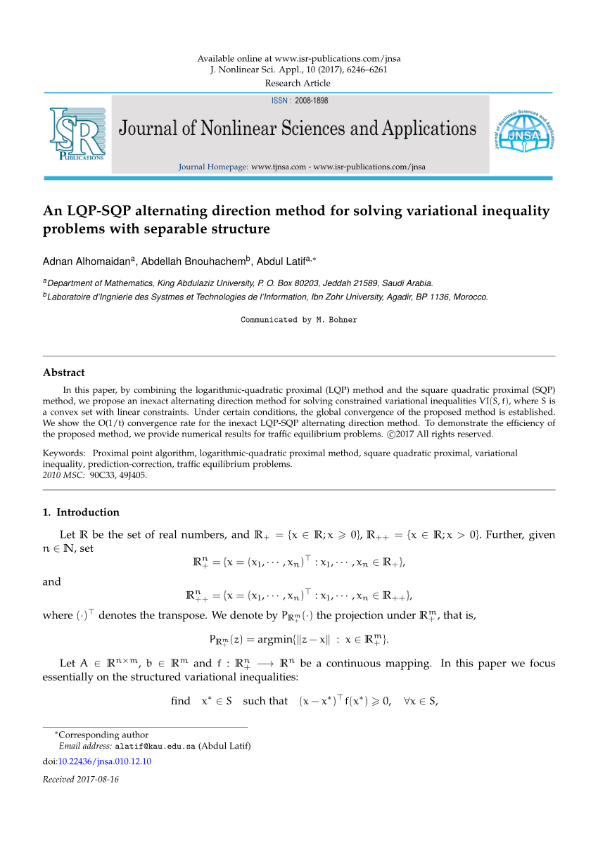 Pdf An Lqp Sqp Alternating Direction Method For Solving Variational Inequality Problems With Separable Structure
