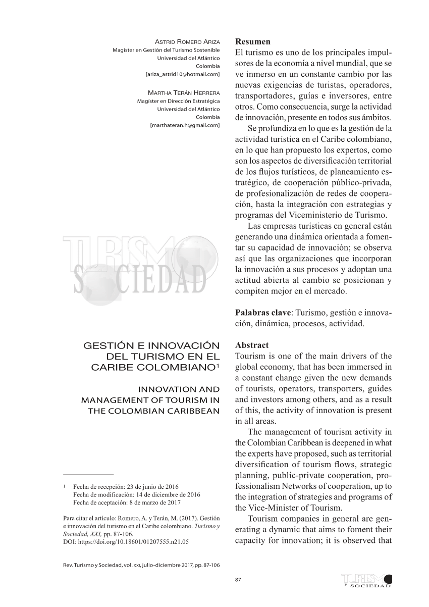 Pdf Gestion E Innovacion Del Turismo En El Caribe Colombiano