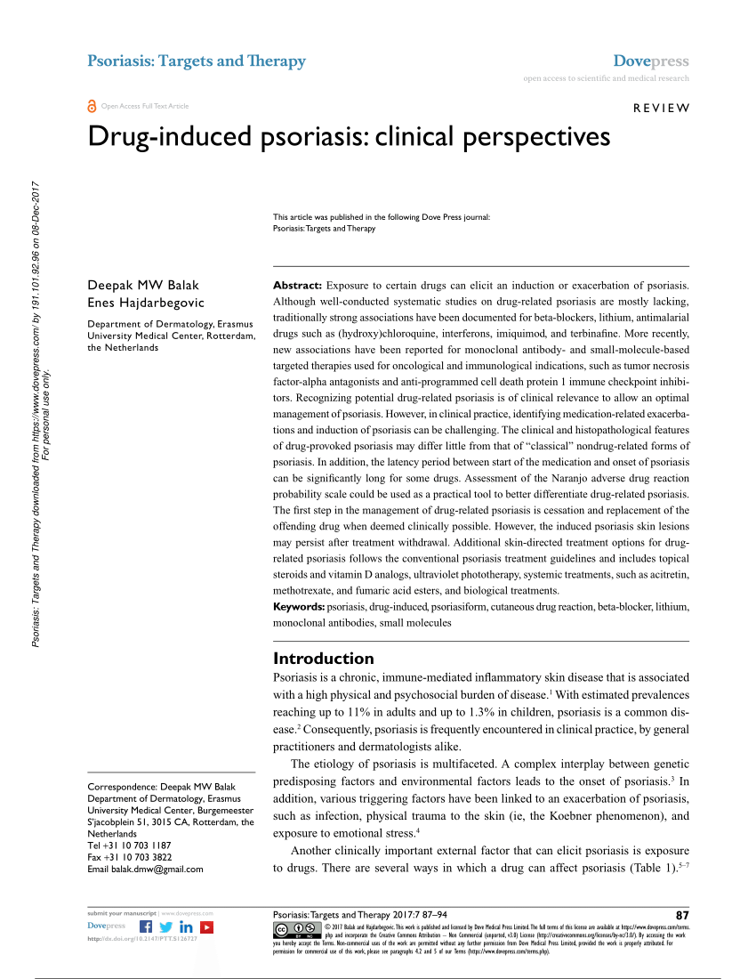 drug induced psoriasis: recognition and management)