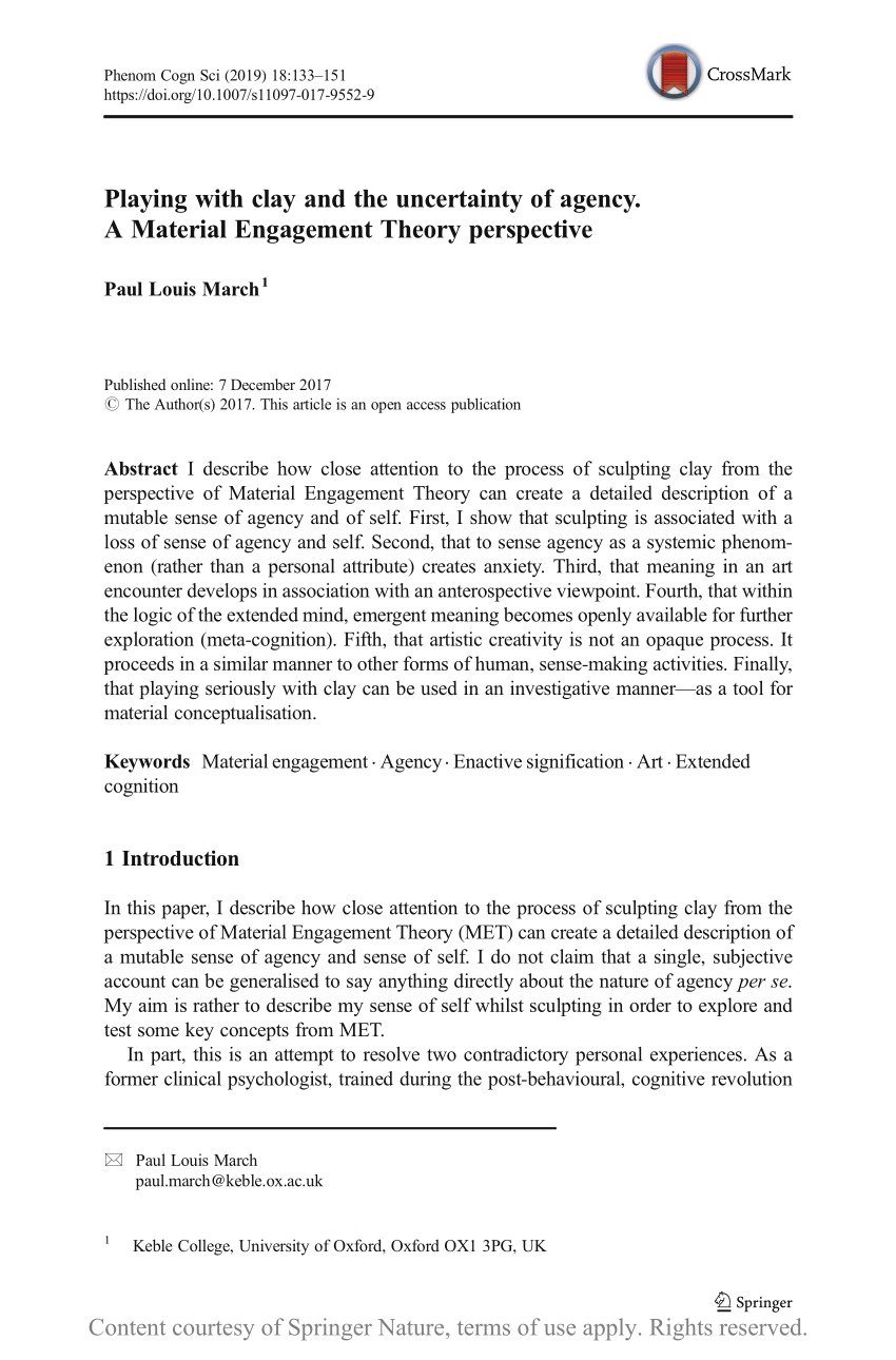 (PDF) Playing with clay and the uncertainty of agency. A Material  Engagement Theory perspective