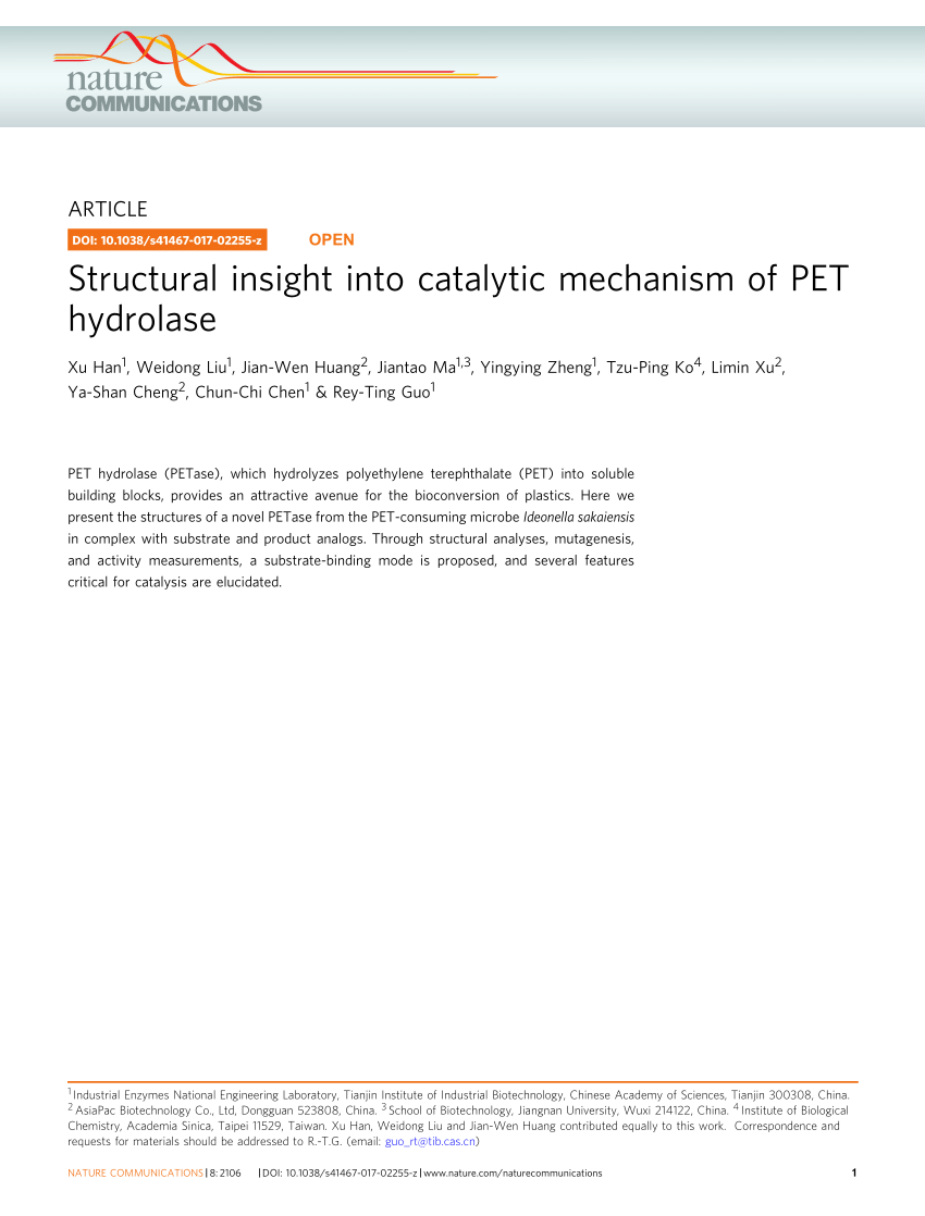 Pdf Structural Insight Into Catalytic Mechanism Of Pet Hydrolase