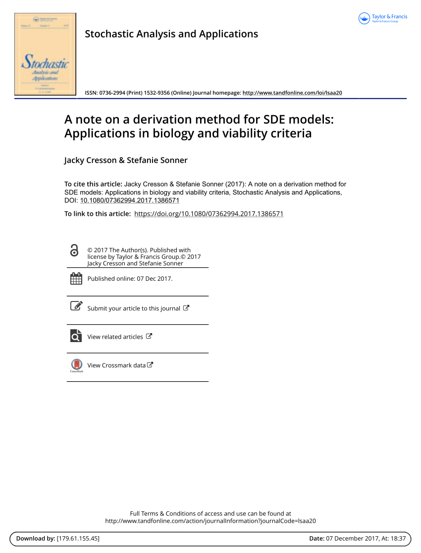 som resultat Ødelægge Bourgogne PDF) A note on a derivation method for SDE models: Applications in biology  and viability criteria