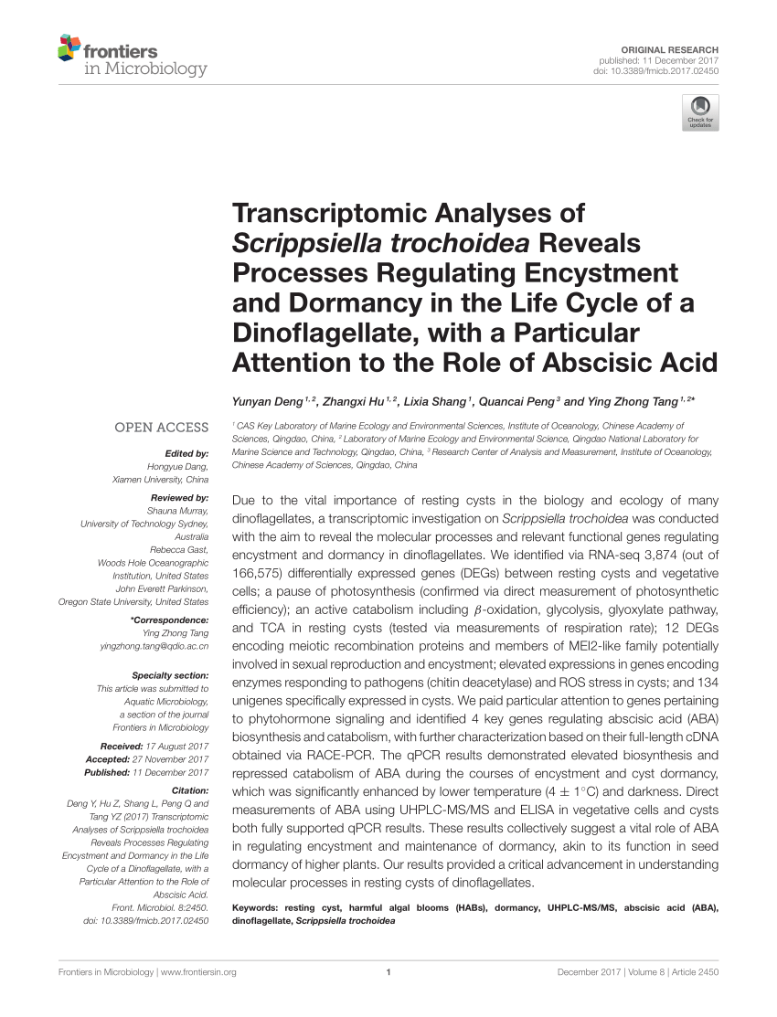 PDF) Transcriptomic Analyses of Scrippsiella trochoidea Reveals 