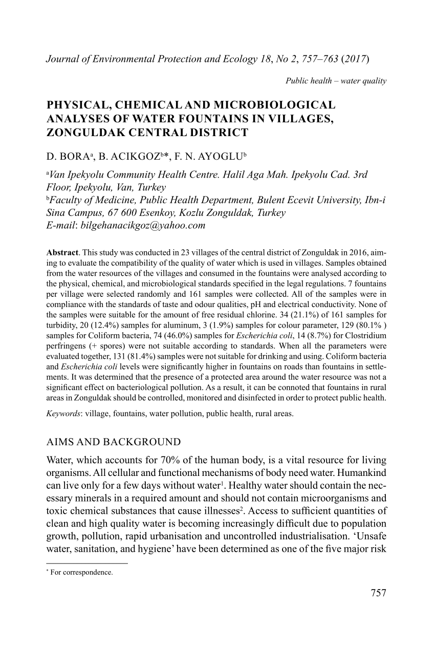 (PDF) Physical, chemical and microbiological analyses of water