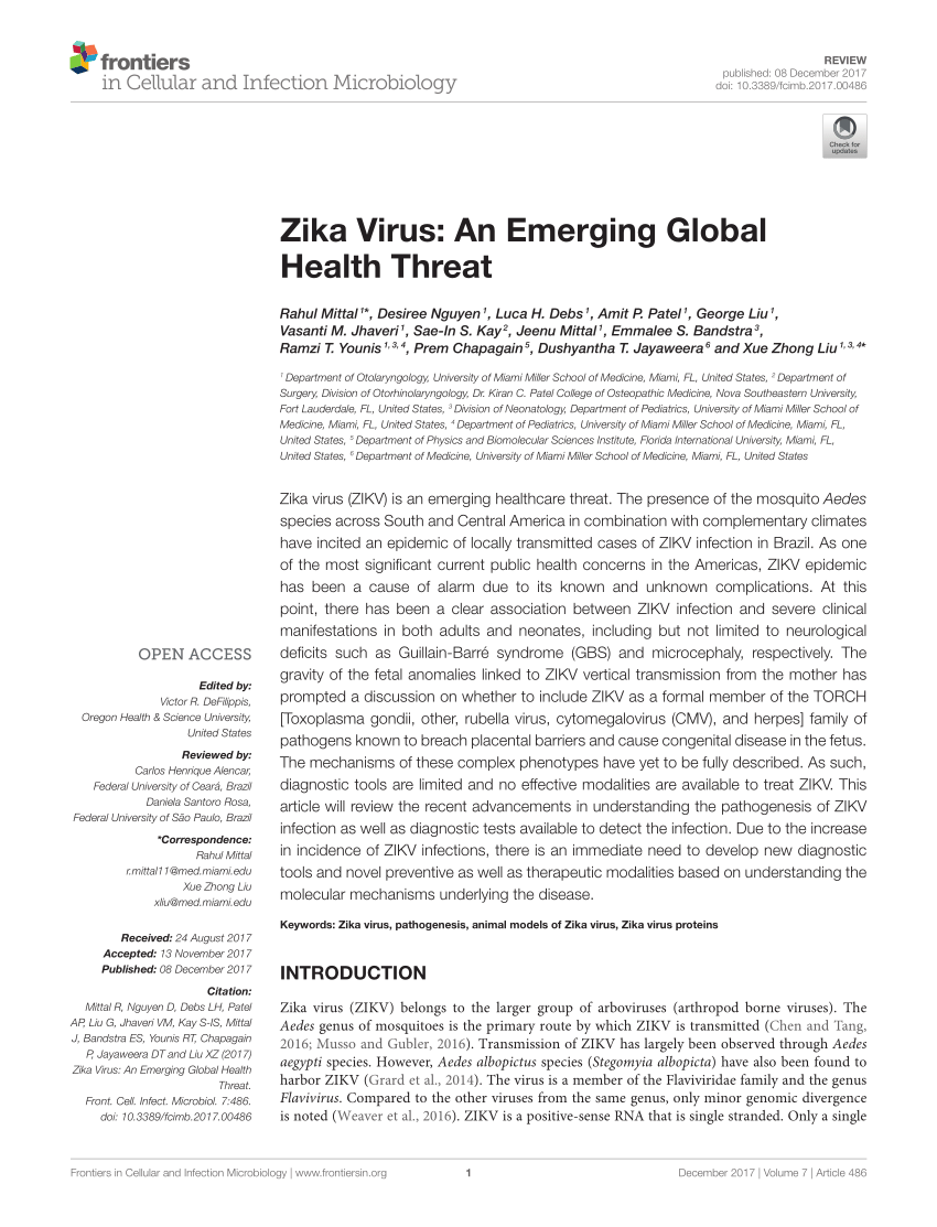 Pdf Zika Virus An Emerging Global Health Threat 