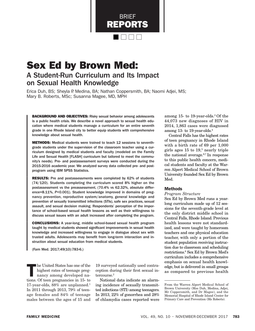 PDF Sex Ed by Brown Med A Student Run Curriculum and Its Impact