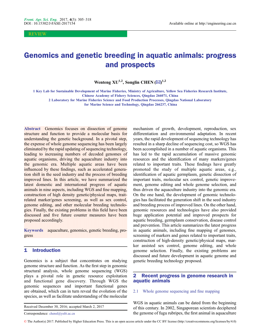 PDF) Genomics and genetic breeding in aquatic animals: Progress and  prospects