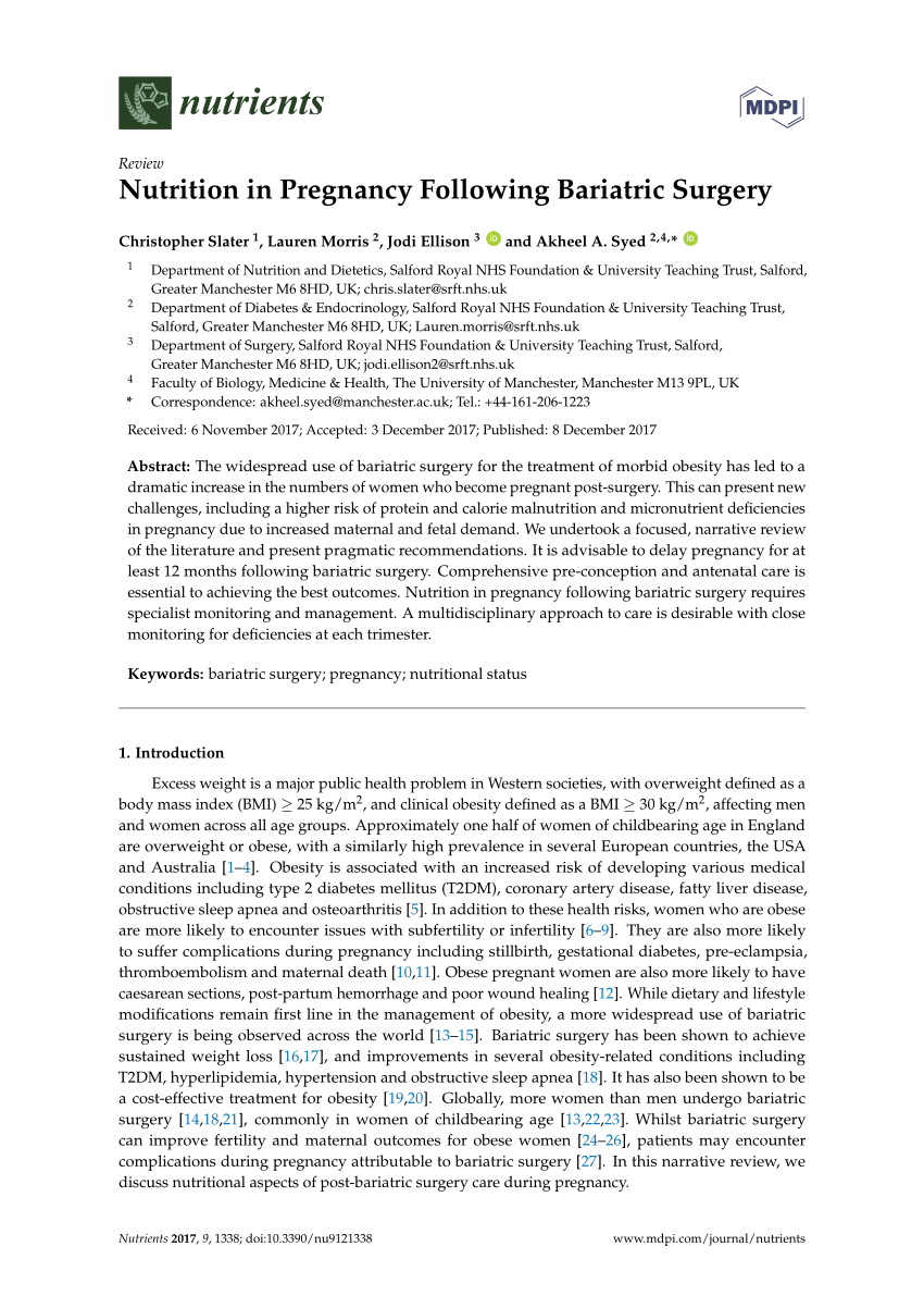 PDF Nutrition in Pregnancy Following Bariatric Surgery