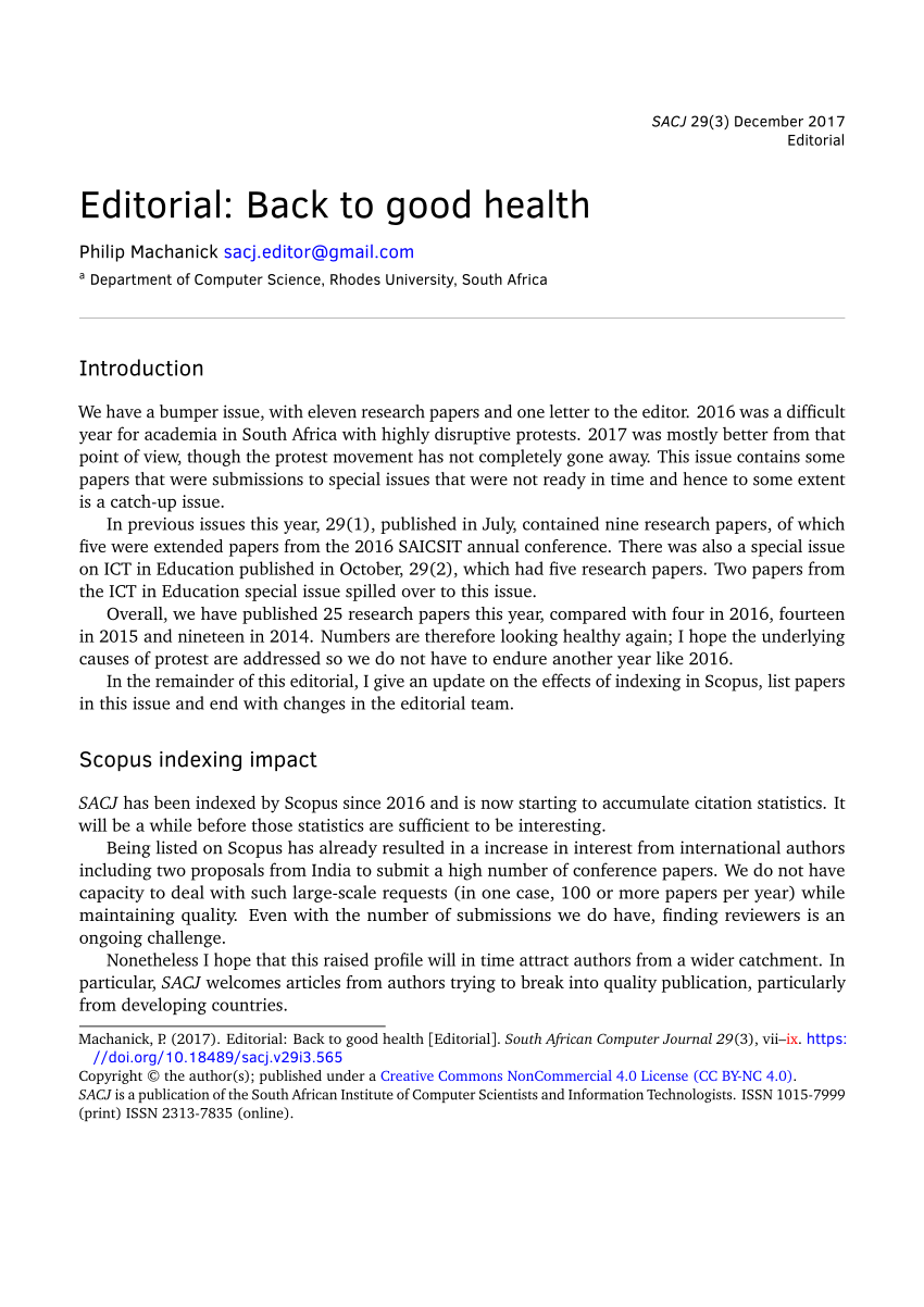(PDF) Editorial Back to good health