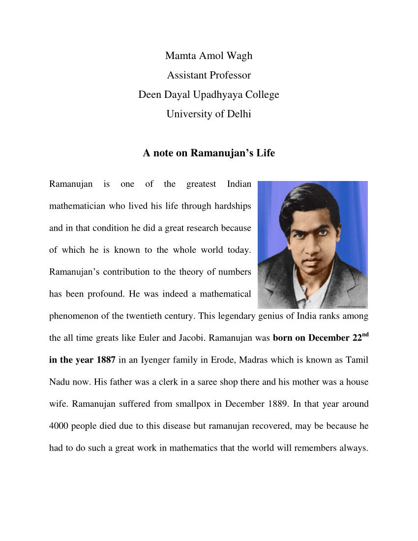 ramanujan life history and achievements