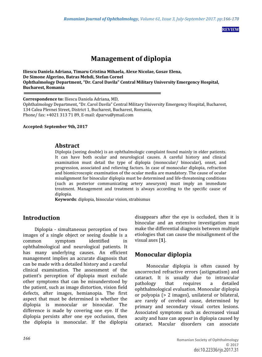 Pdf Management Of Diplopia