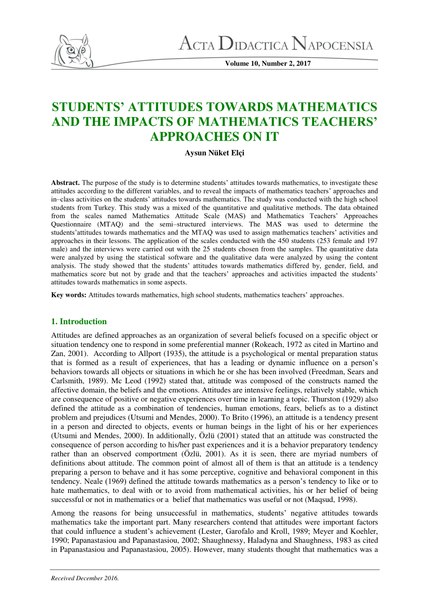 thesis on attitudes towards mathematics