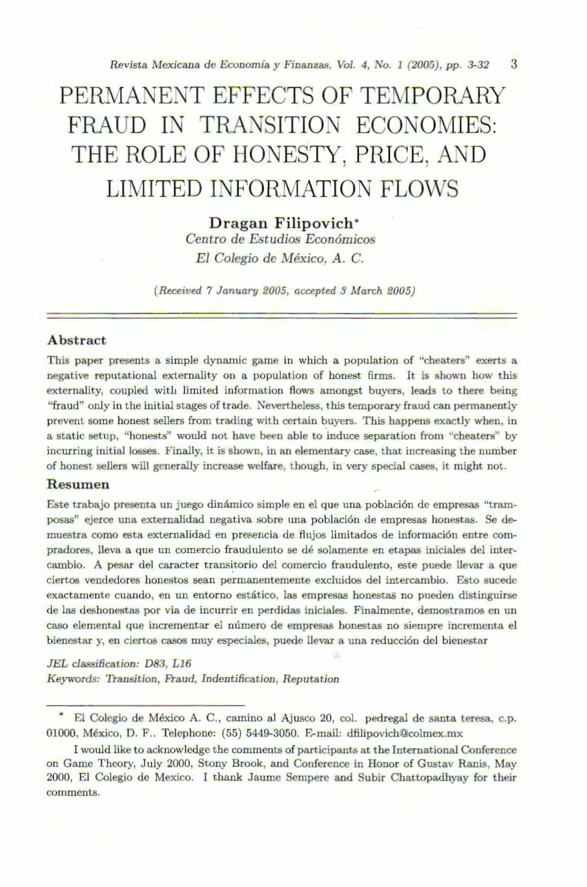 Pdf Permanent Effects Of Temporary Fraud In Transition Economies The Role Of Honesty Price And Limited Information Flows