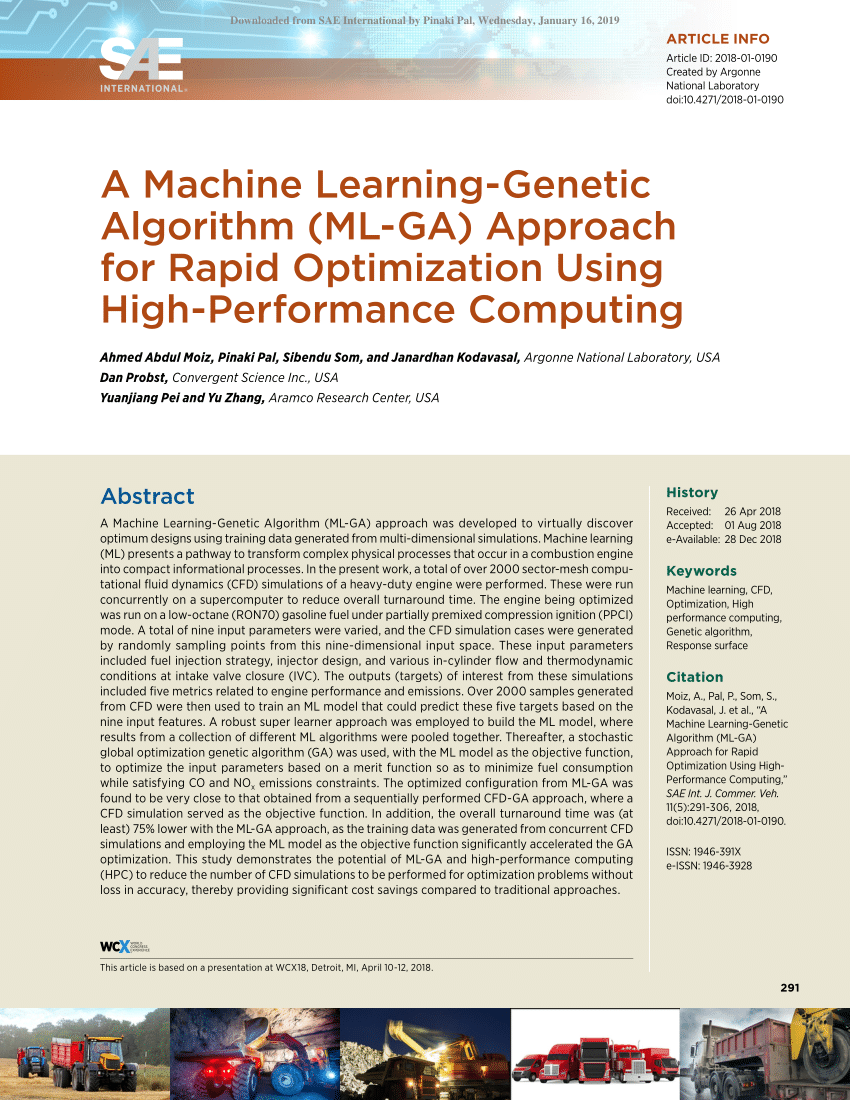Pdf A Machine Learning Genetic Algorithm Ml Ga Approach For Rapid Optimization Using High Performance Computing