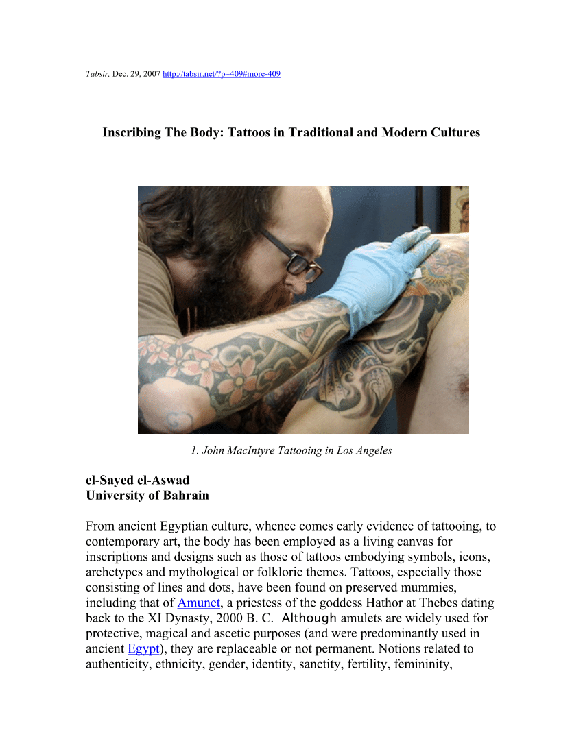Pdf Inscribing The Body Tattoos In Traditional And Modern Cultures