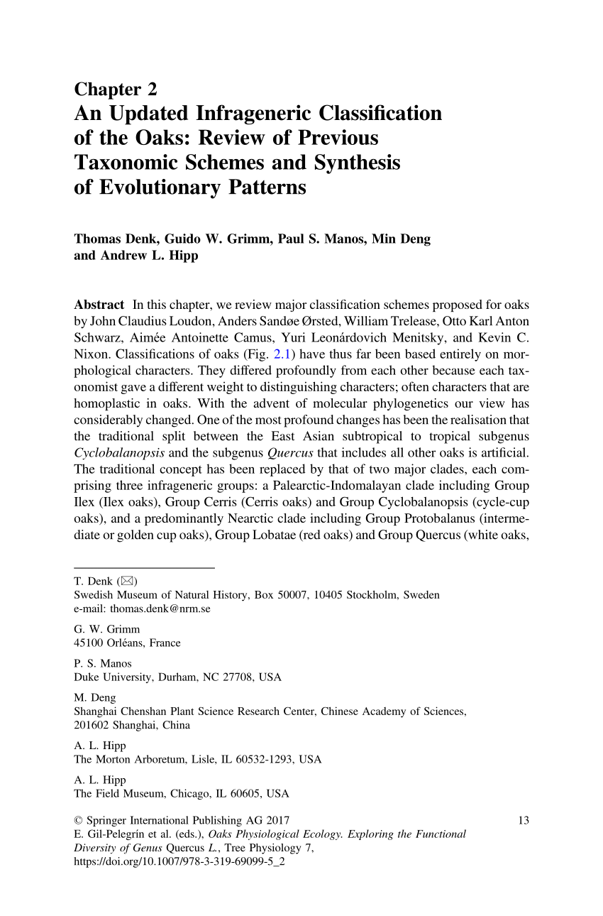 Pdf An Updated Infrageneric Classification Of The Oaks Review Of Previous Taxonomic Schemes And Synthesis Of Evolutionary Patterns