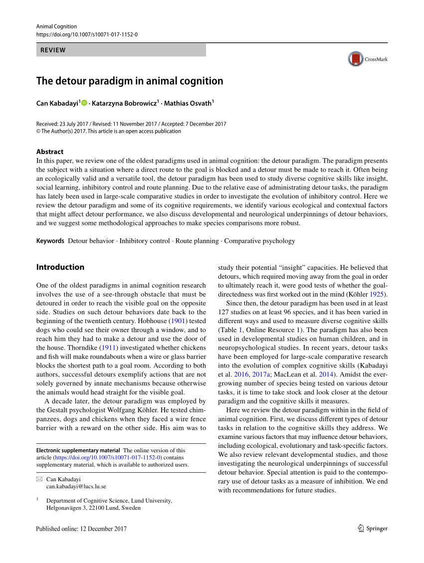 PDF) The detour paradigm in animal cognition