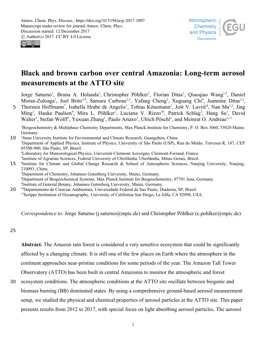 Pdf Black And Brown Carbon Over Central Amazonia Long Term Aerosol Measurements At The Atto Site