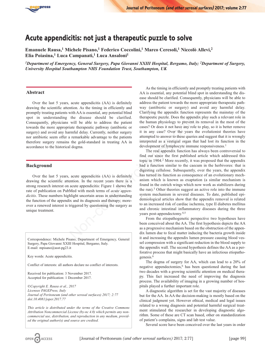 (PDF) Acute appendicitis: not just a therapeutic puzzle to solve