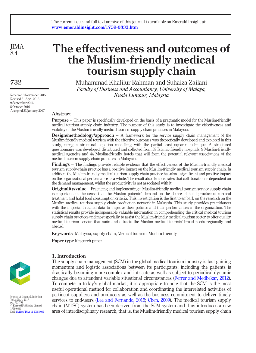 Pdf The Effectiveness And Outcomes Of The Muslim Friendly Medical Tourism Supply Chain