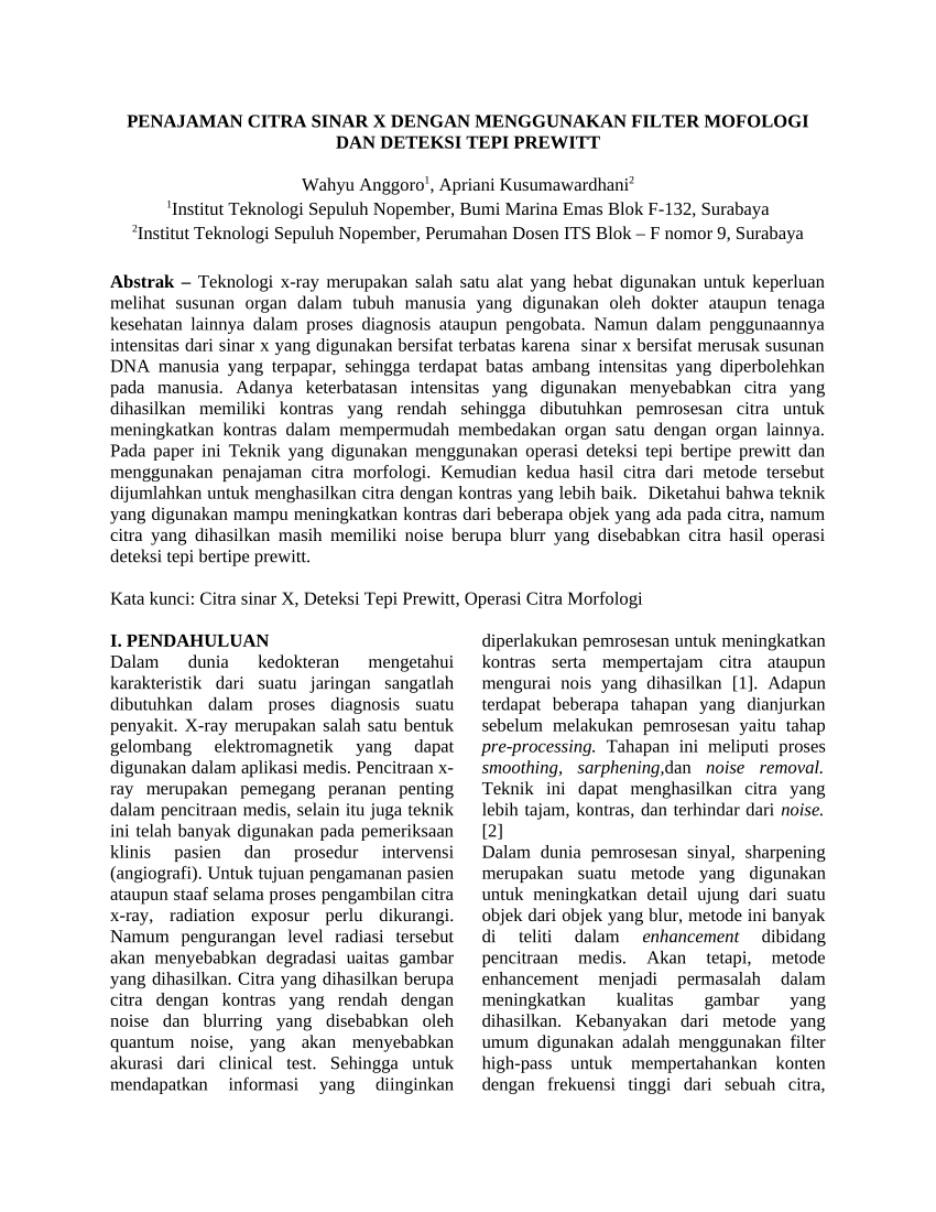 Pdf Penajaman Citra Sinar X Dengan Menggunakan Filter Mofologi Dan
