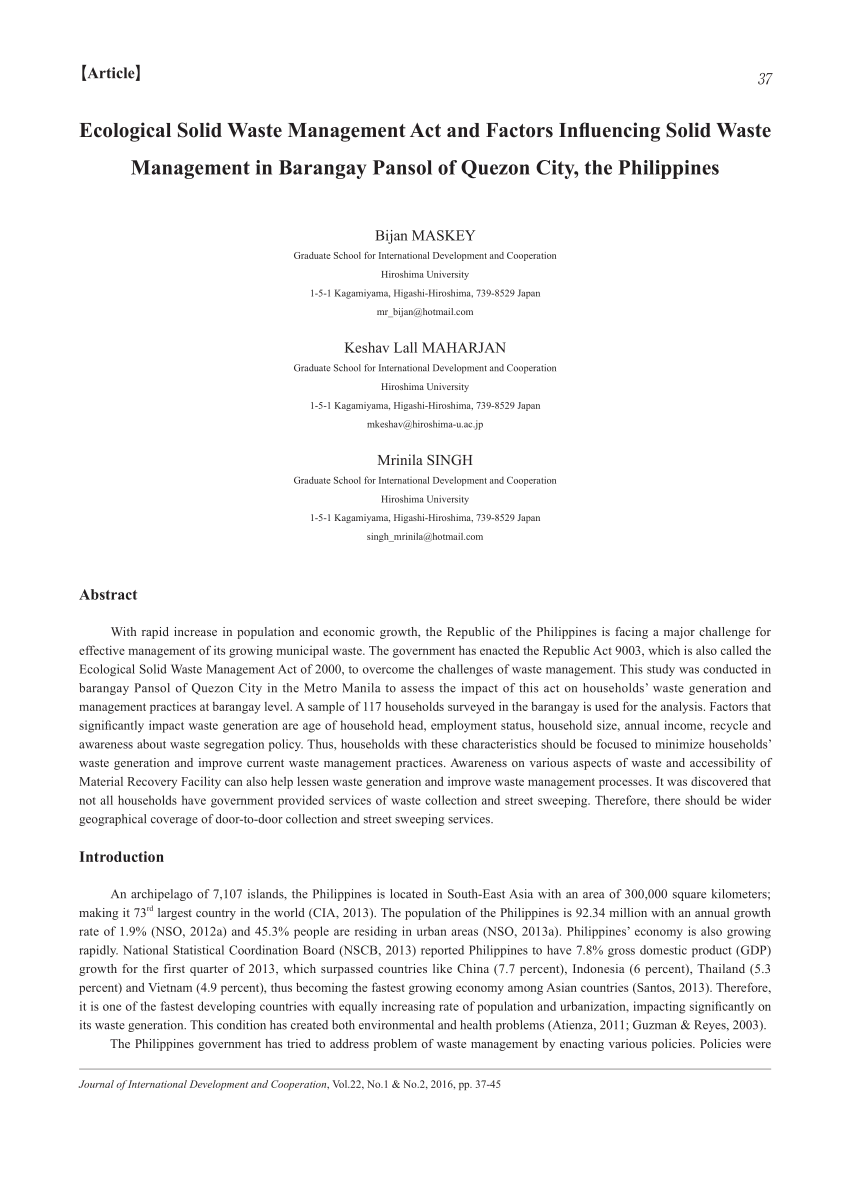 case study about solid waste management in the philippines