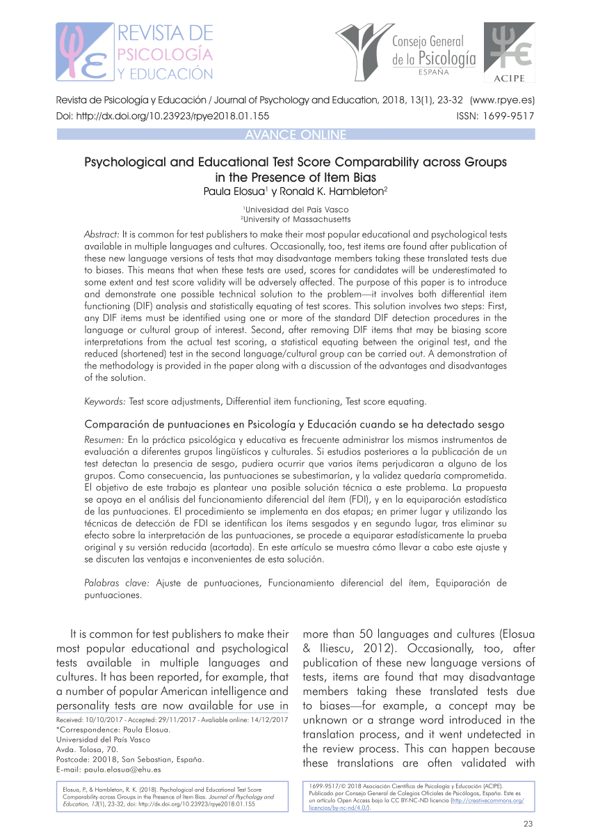 Pdf Psychological And Educational Test Score Comparability Across Groups In The Presence Of Item Bias