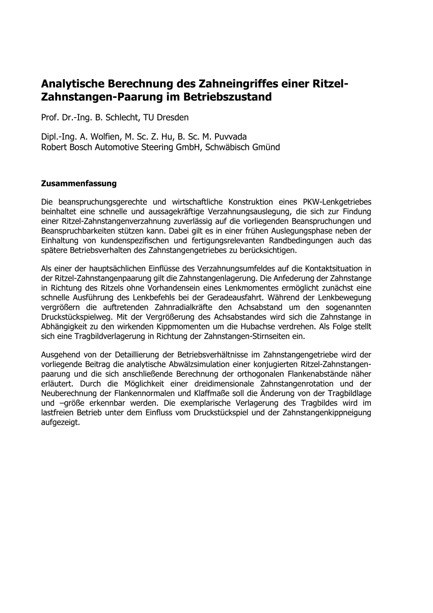 PDF) Analytische Berechnung des Zahneingriffes einer Ritzel