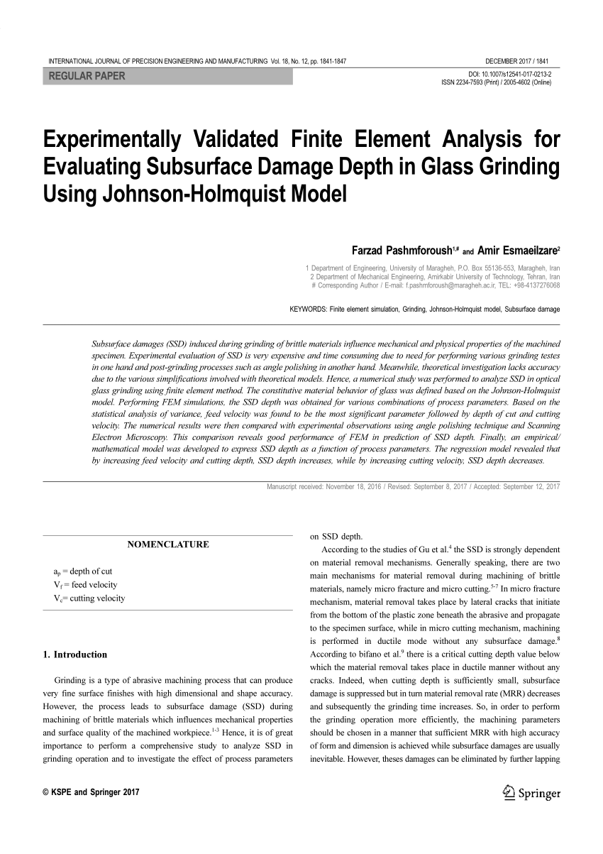Pdf Experimentally Validated Finite Element Analysis For Evaluating