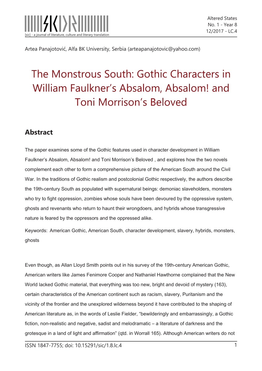 Pdf The Monstrous South Gothic Characters In William Faulkner S