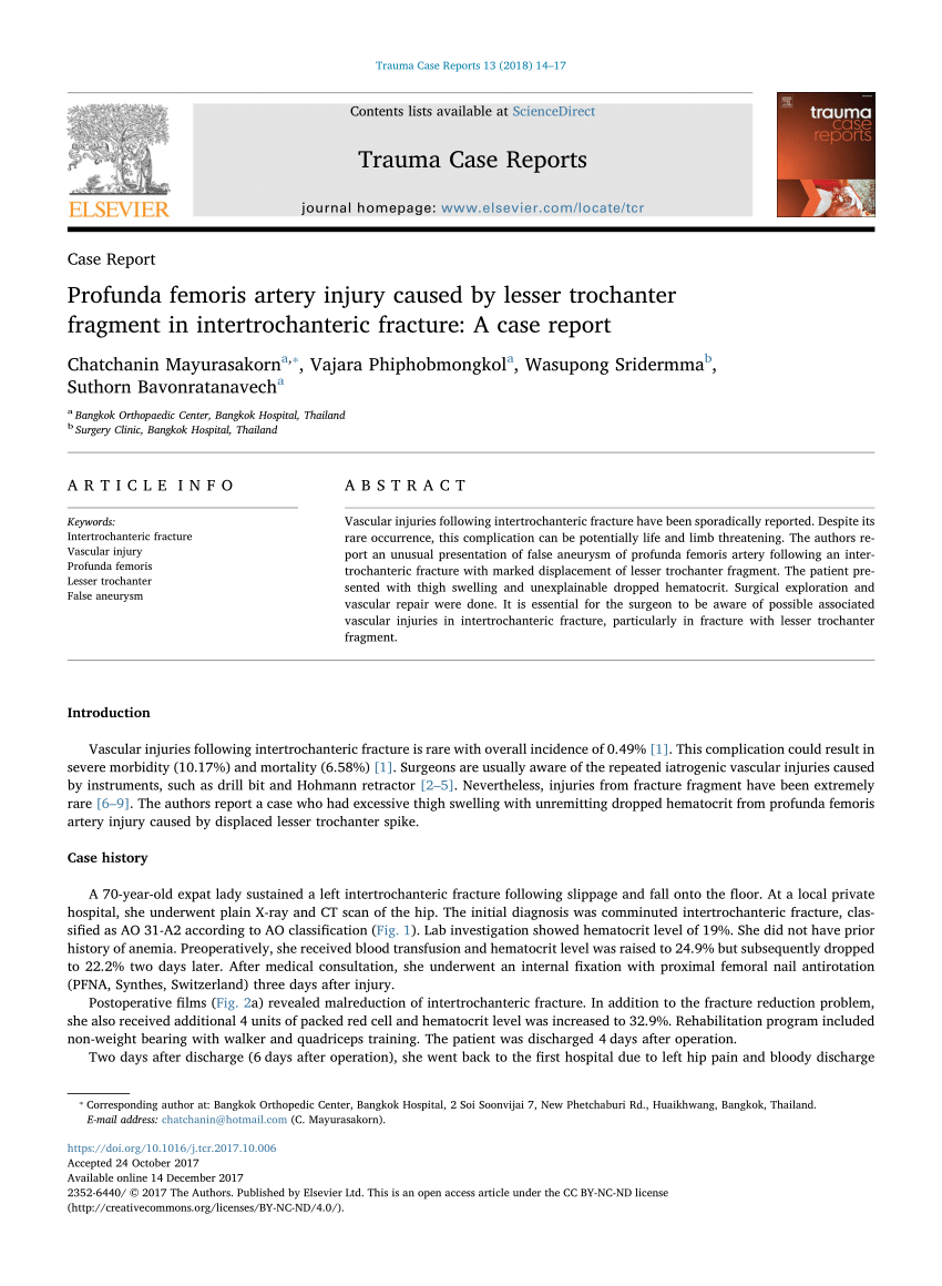 Pdf Profunda Femoris Artery Injury Caused By Lesser Trochanter