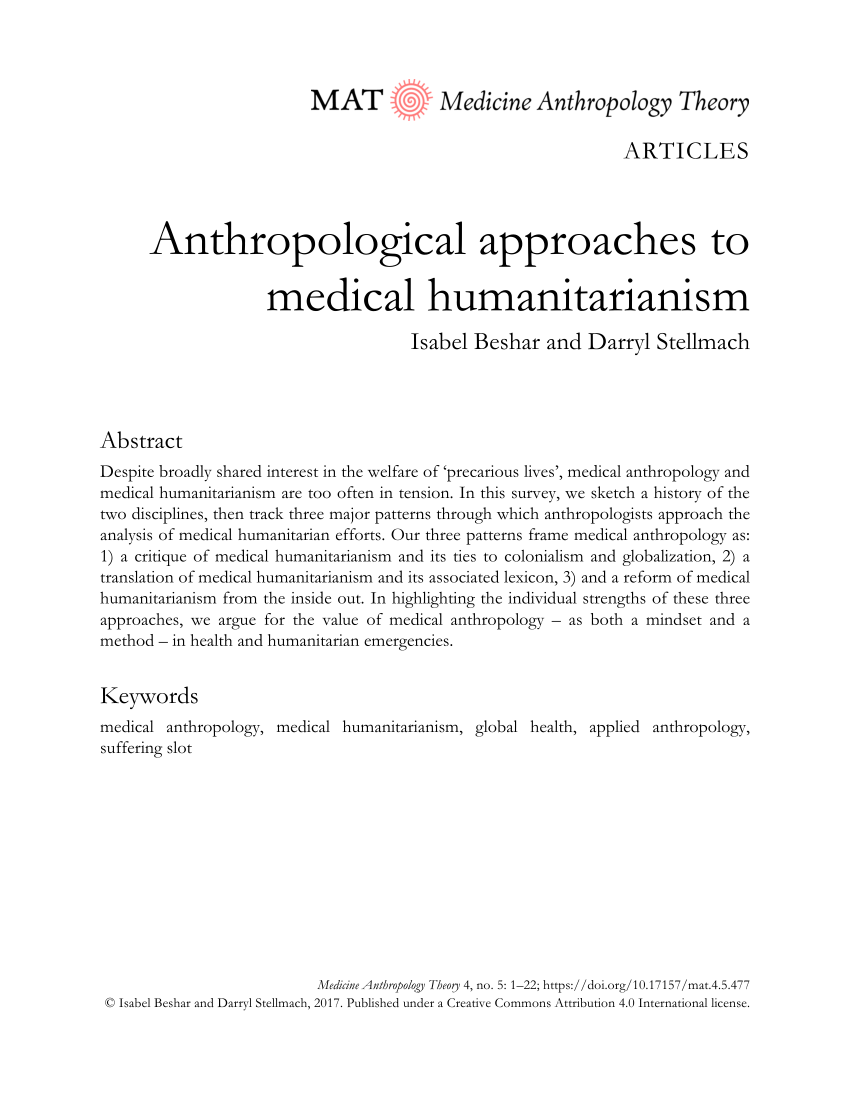 Pdf Anthropological Approaches To Medical Humanitarianism