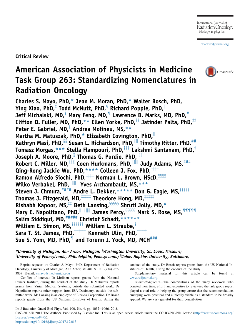 (PDF) AAPM TG263 Standardizing Nomenclatures in Radiation Oncology