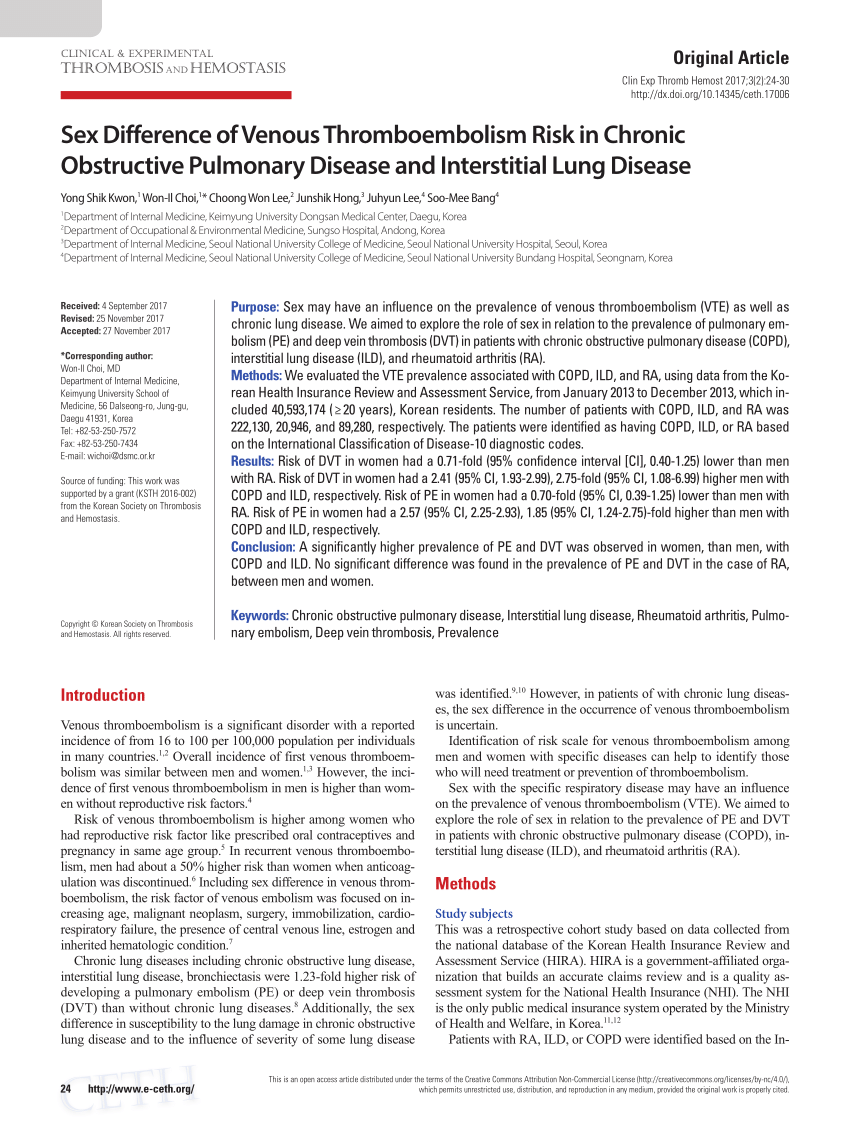 Pdf Sex Difference Of Venous Thromboembolism Risk In Chronic
