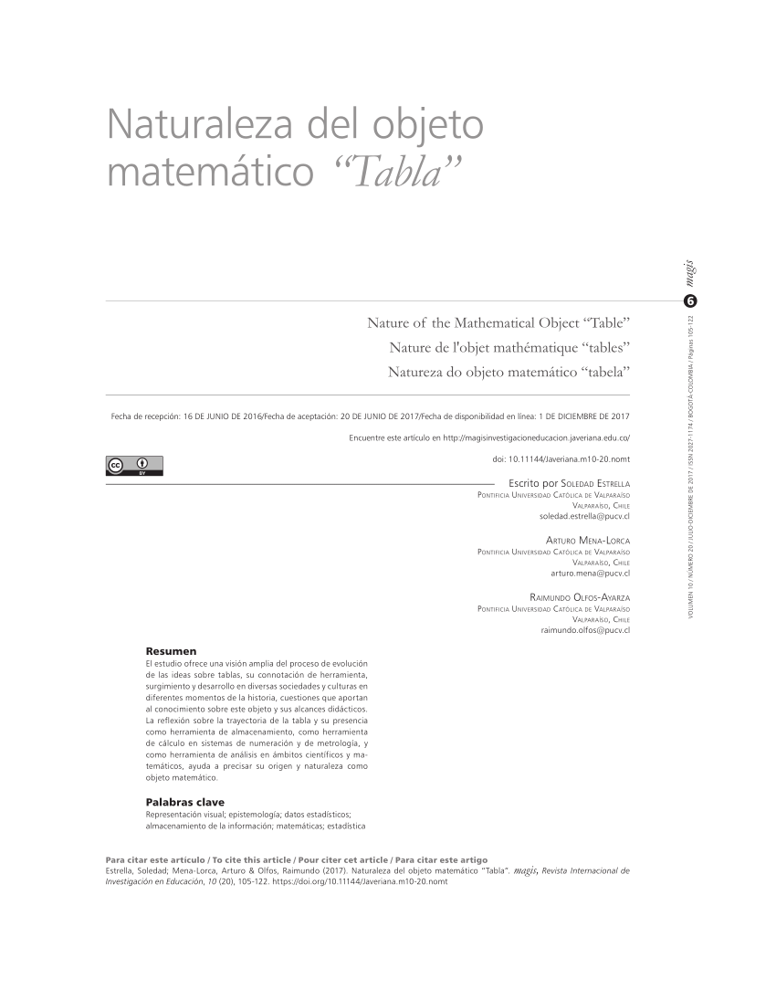 PDF Naturaleza del objeto matemático Tabla 