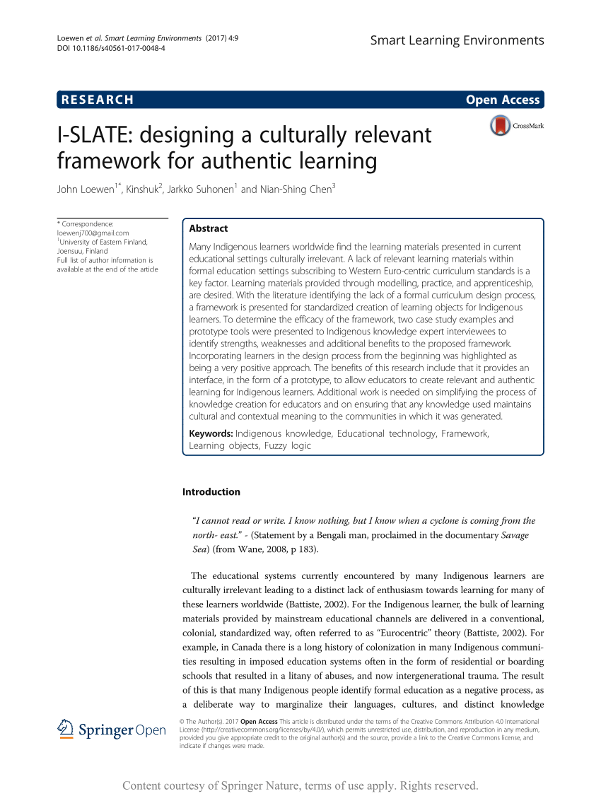 PDF) I-SLATE: designing a culturally relevant framework for authentic  learning