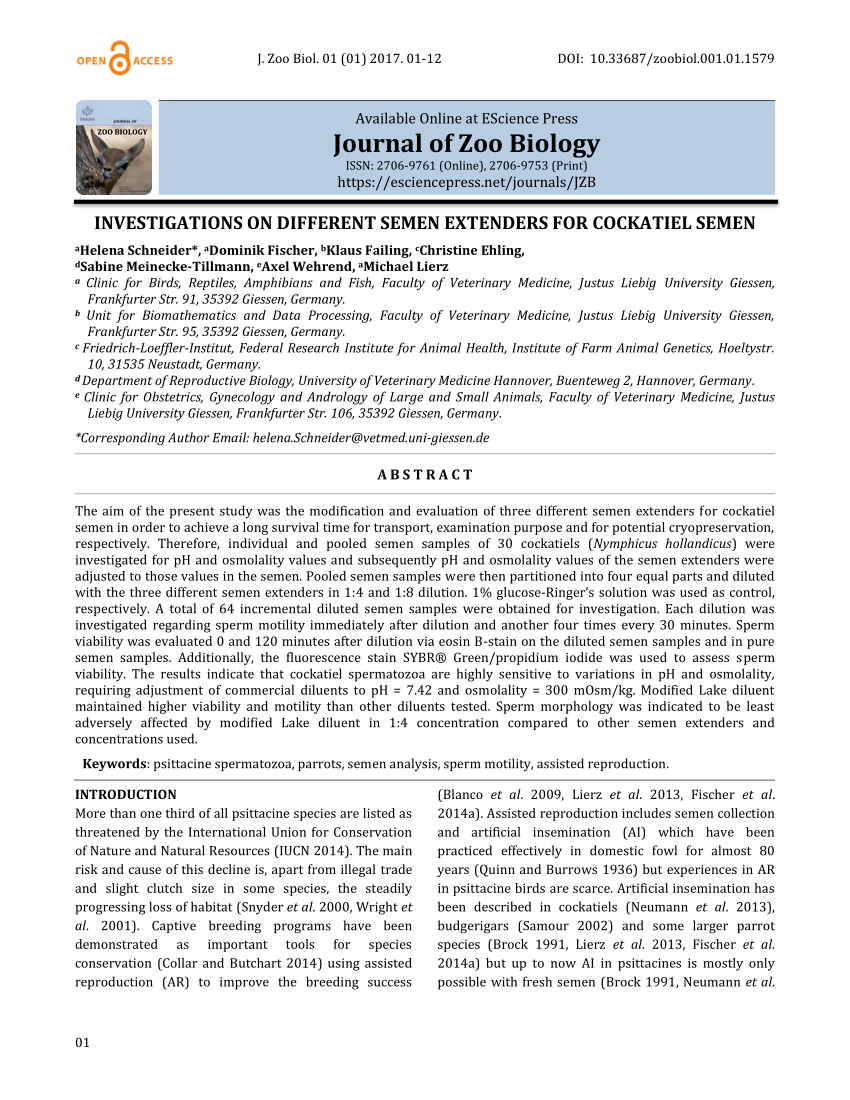 PDF) Investigations on different Semen Extenders for Cockatiel Semen