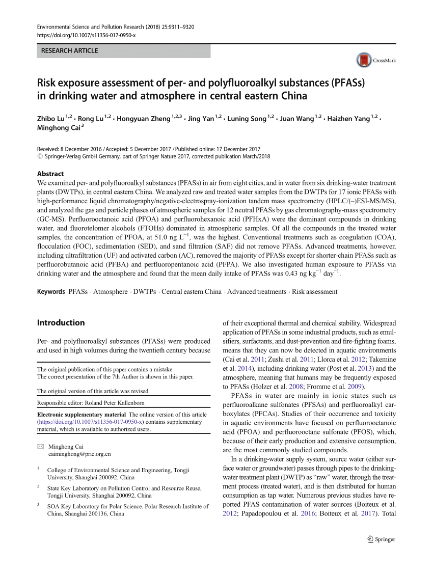 Pdf Risk Exposure Assessment Of Per And Polyfluoroalkyl Substances Pfass In Drinking Water 7163