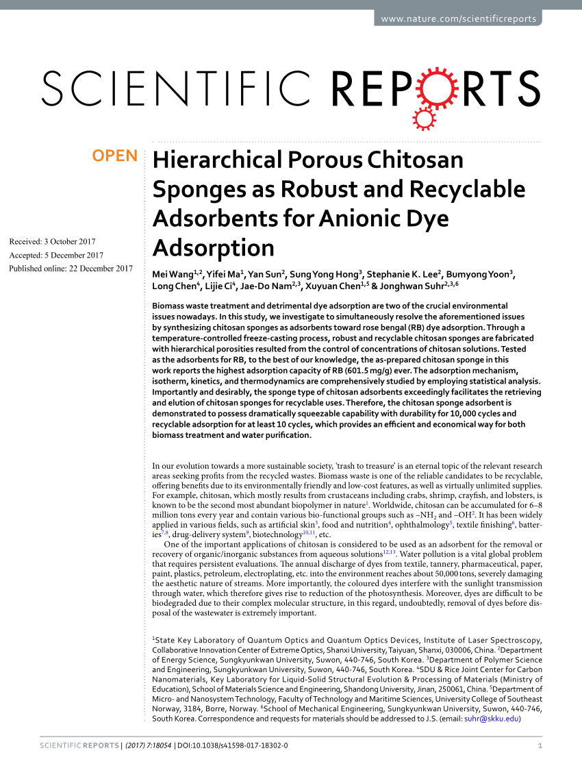 PDF) Hierarchical Porous Chitosan Sponges as Robust and Recyclable 